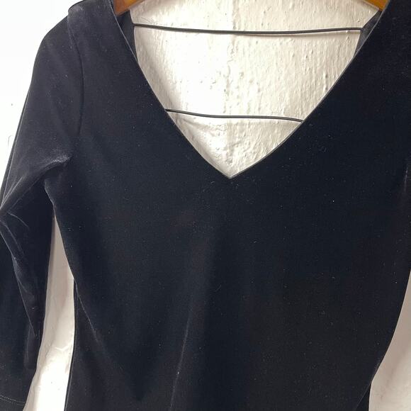 My Michelle Velour Top Open Back Medium Vintage 3/4 Sleeve Fitted Stretchy - Picture 2 of 7